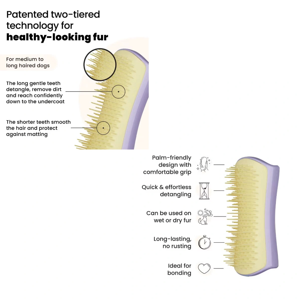 Pet Teezer Small Dog Detangling Grooming Brush - Lilac